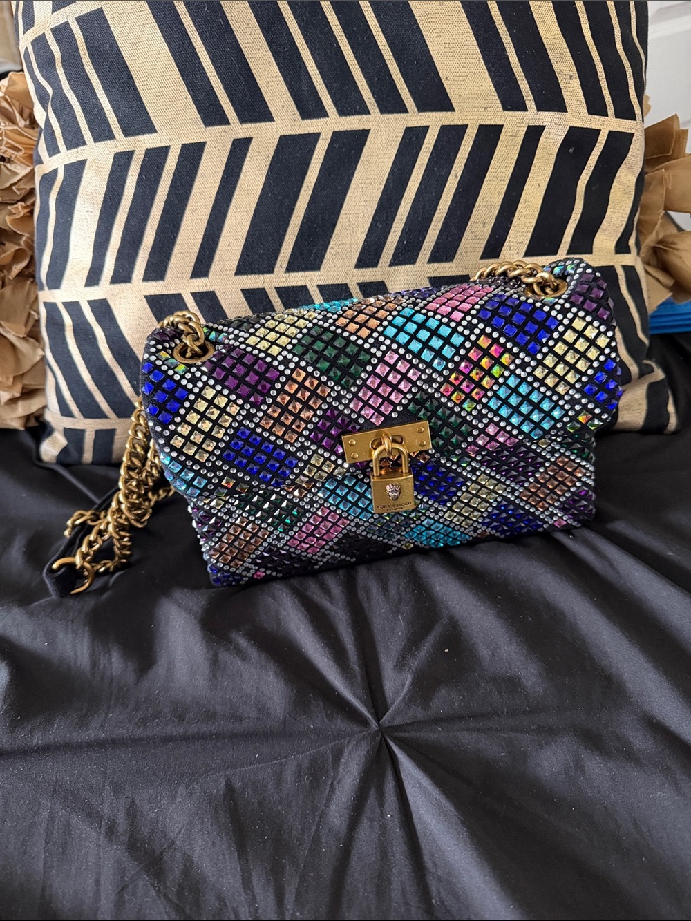 Kurt Geiger Multicolor Crystal Mosaic Shoulder Bag with Gold Chain